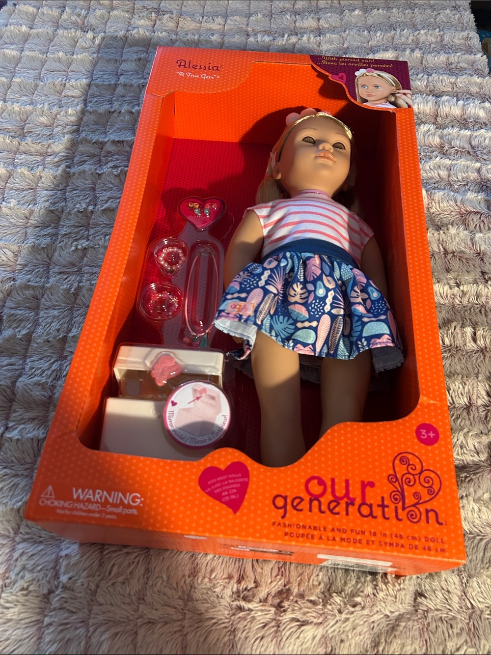 Our Generation Alessia Kids Doll in Blue Floral Dress with Pink Striped Top